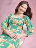 DressBerry Floral Print Puff Sleeve Fit & Flare Dress