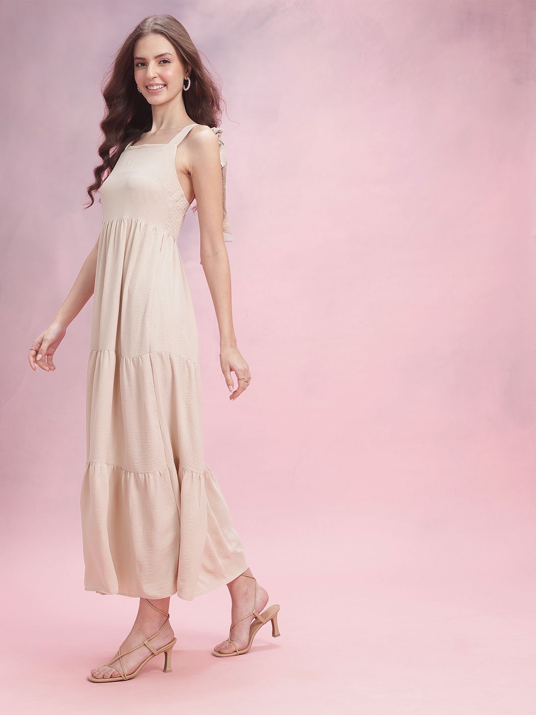 DressBerry Crinkle Effect Smocked Tiered Dress