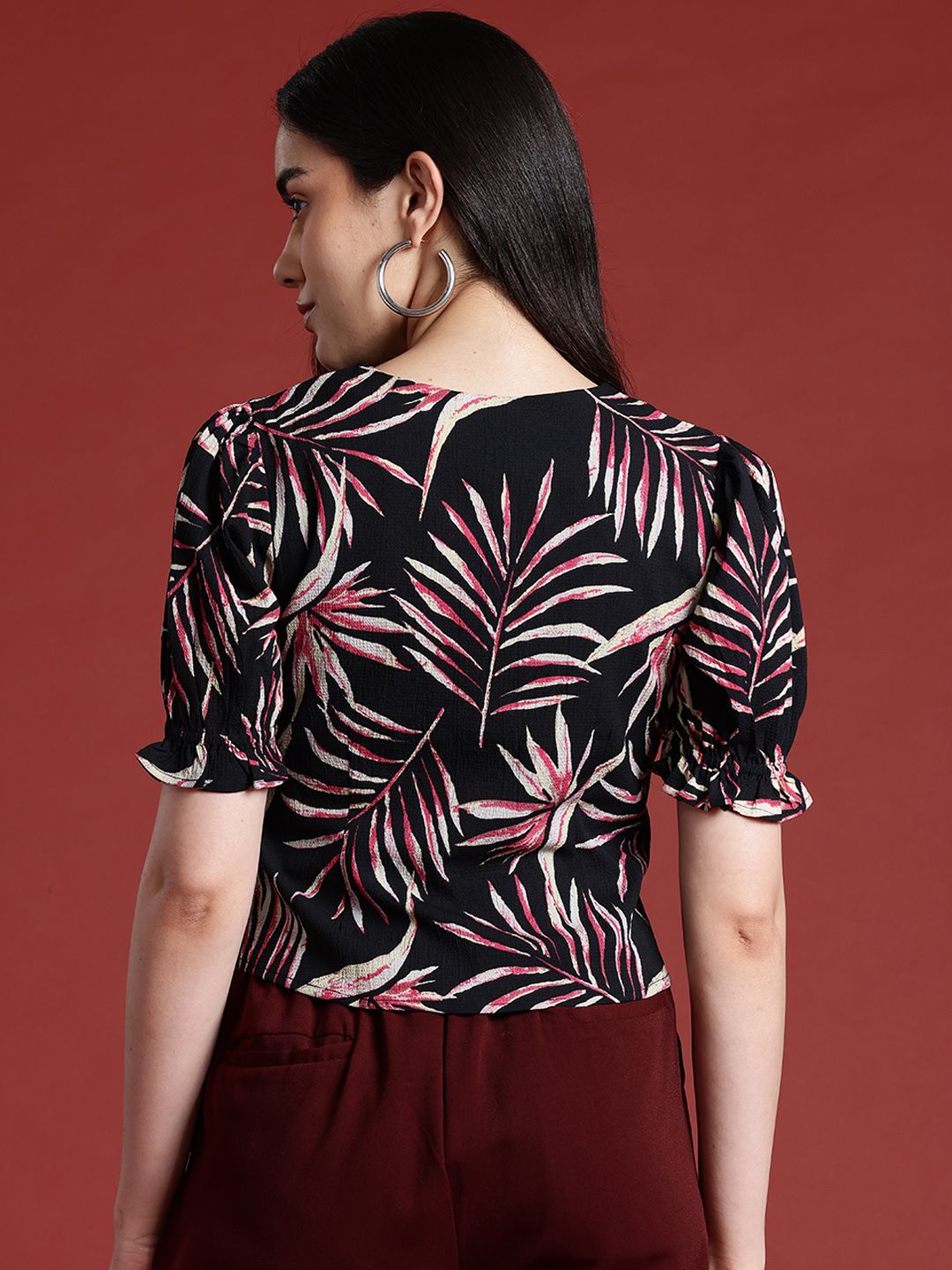 all about you Print Puff Sleeve Empire Top