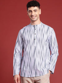 Anouk Men Ikat Printed Mandarin Collar Pure Cotton Short Kurta
