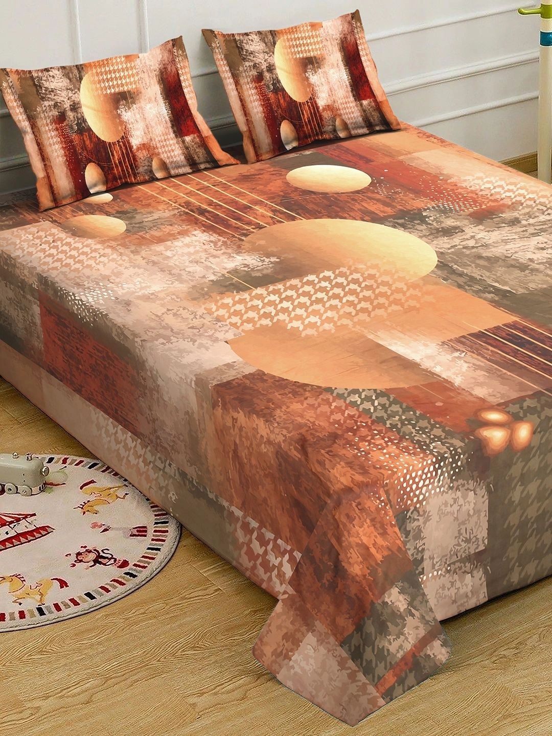 Moda Rapido X KLOTTHE Brown & Beige Geometric 400 TC King Bedsheet with 2 Pillow Covers