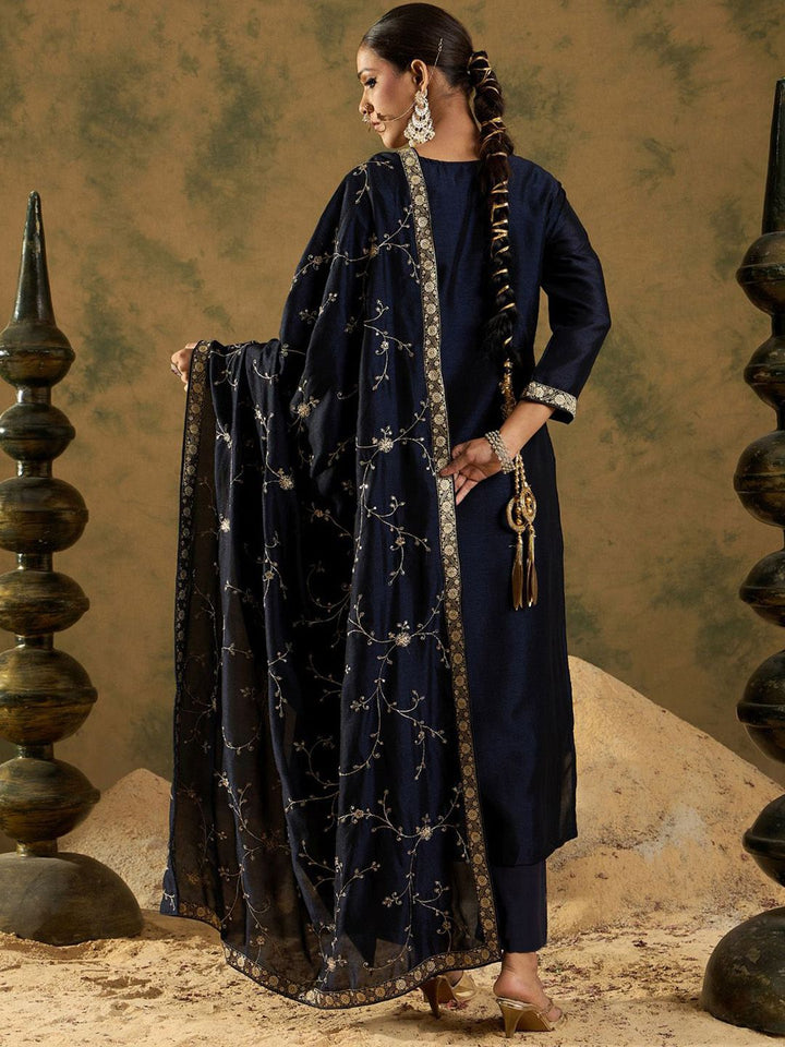 Indo Era Floral Embroidered Straightf Kurta with Trousers & Dupatta