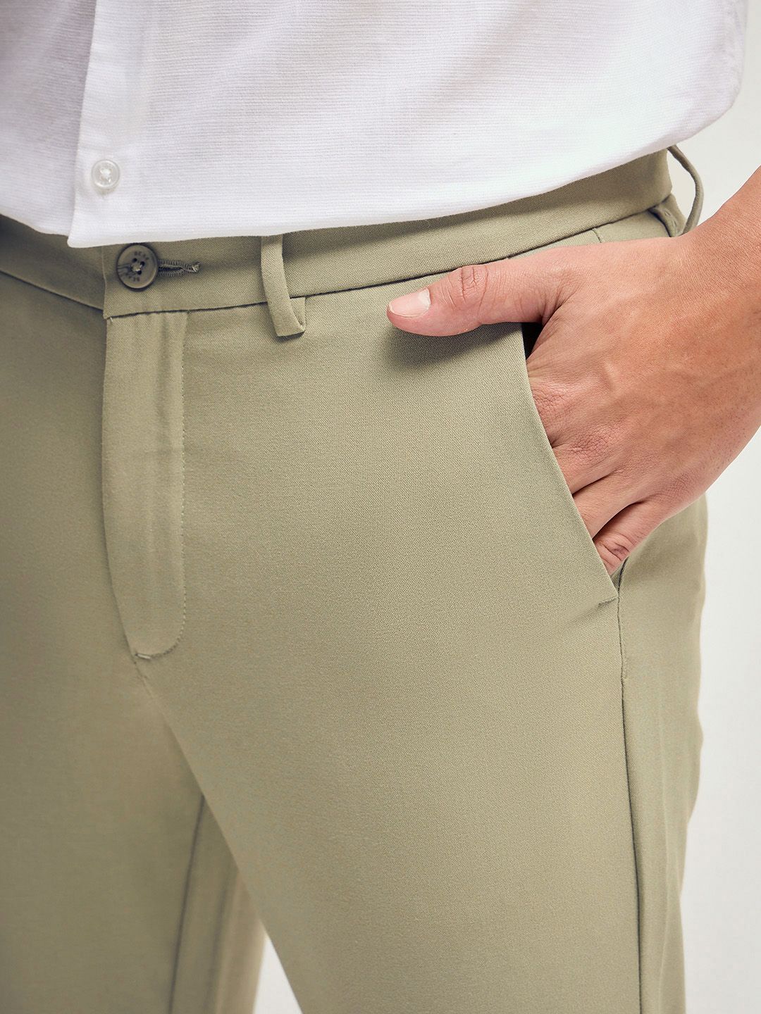 THE BEAR HOUSE Men Solid 4 Way Stretch Slim Fit Formal Trouser