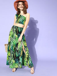 Berrylush Women Gorgeous Green Tropical Co-ords Dress