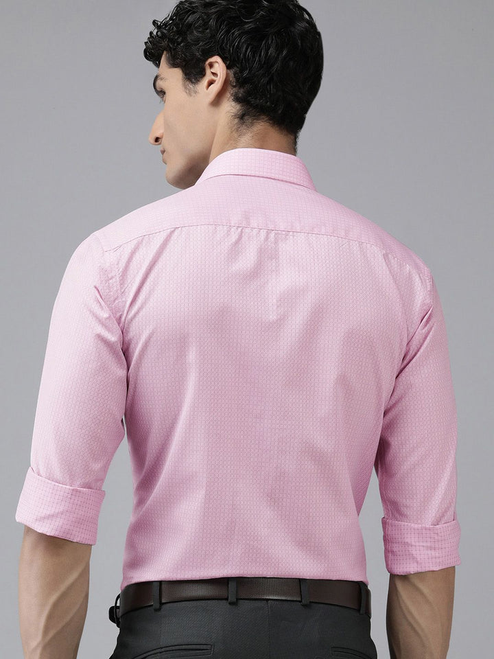 Park Avenue Slim Fit Grid Tattersall Checks & Self Design Opaque Formal Shirt With Pocket