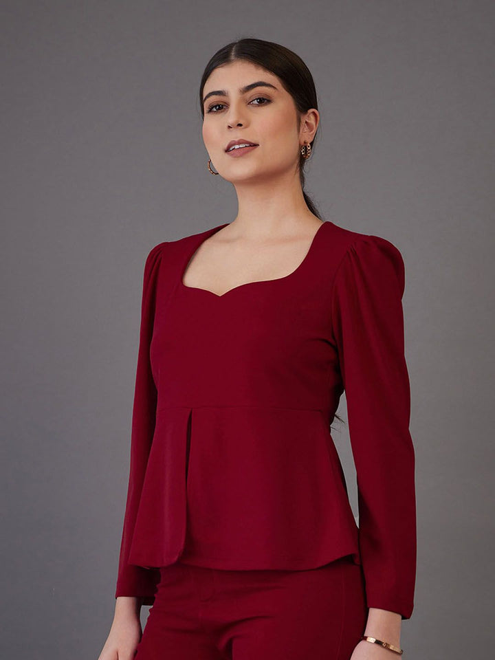 SASSAFRAS worklyf Sweetheart Neck Puff Sleeve Peplum Top