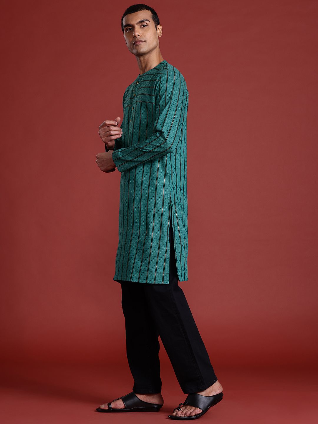 Anouk Men Striped Woven Design Kurta