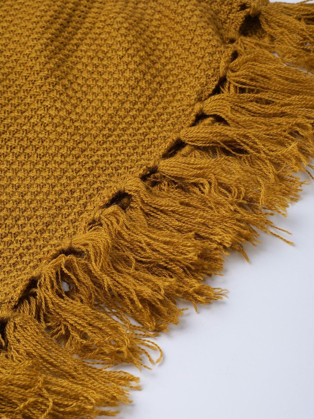 DressBerry Women Mustard Brown Self Design Poncho