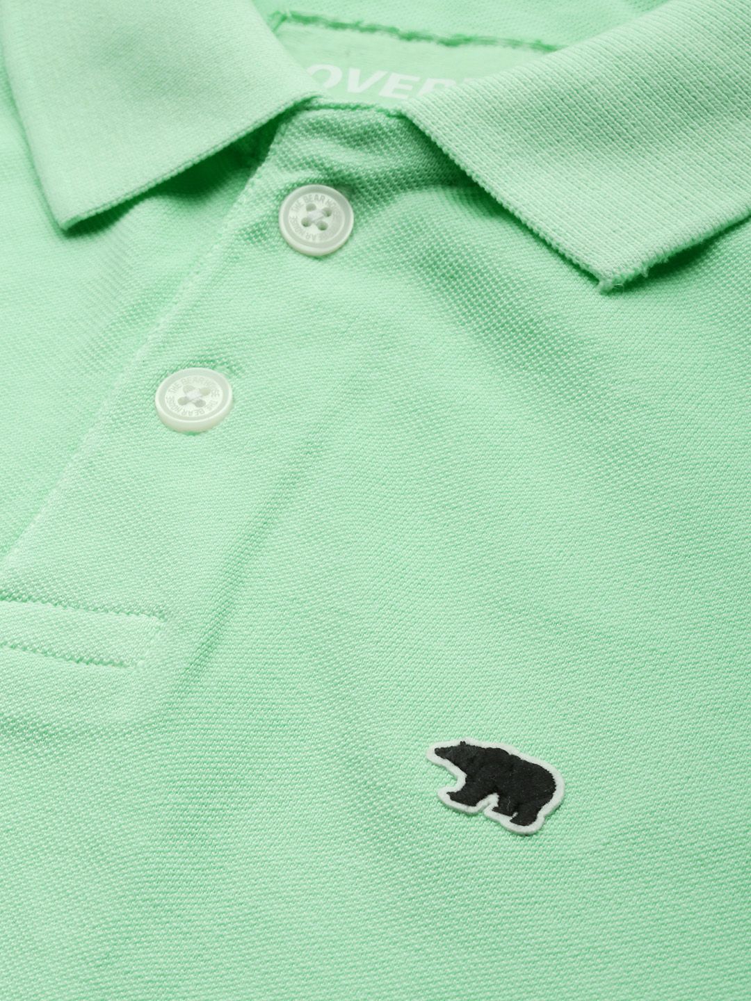 THE BEAR HOUSE Men Green Solid Polo Collar Pure Cotton T-shirt