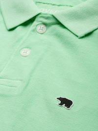 THE BEAR HOUSE Men Green Solid Polo Collar Pure Cotton T-shirt