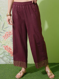 Vishudh Burgundy Floral Woven Design Straight Kurta With Palazzos & Dupatta
