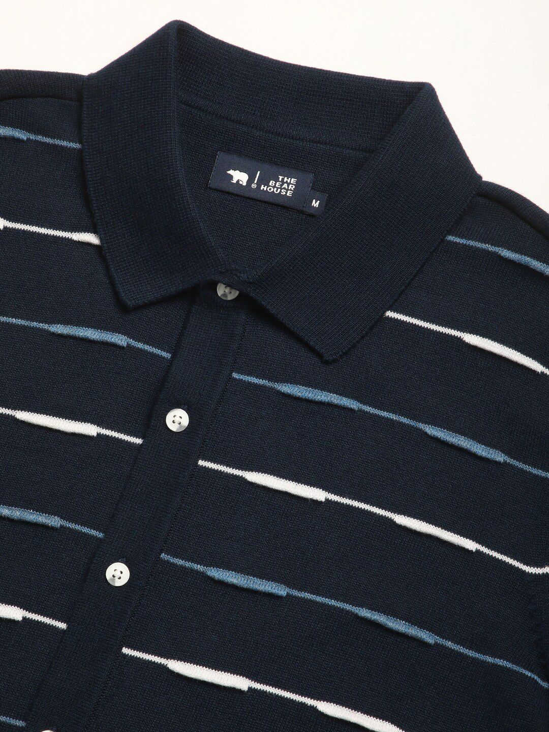 THE BEAR HOUSE Striped Polo Collar Pure Cotton Slim Fit T-shirt