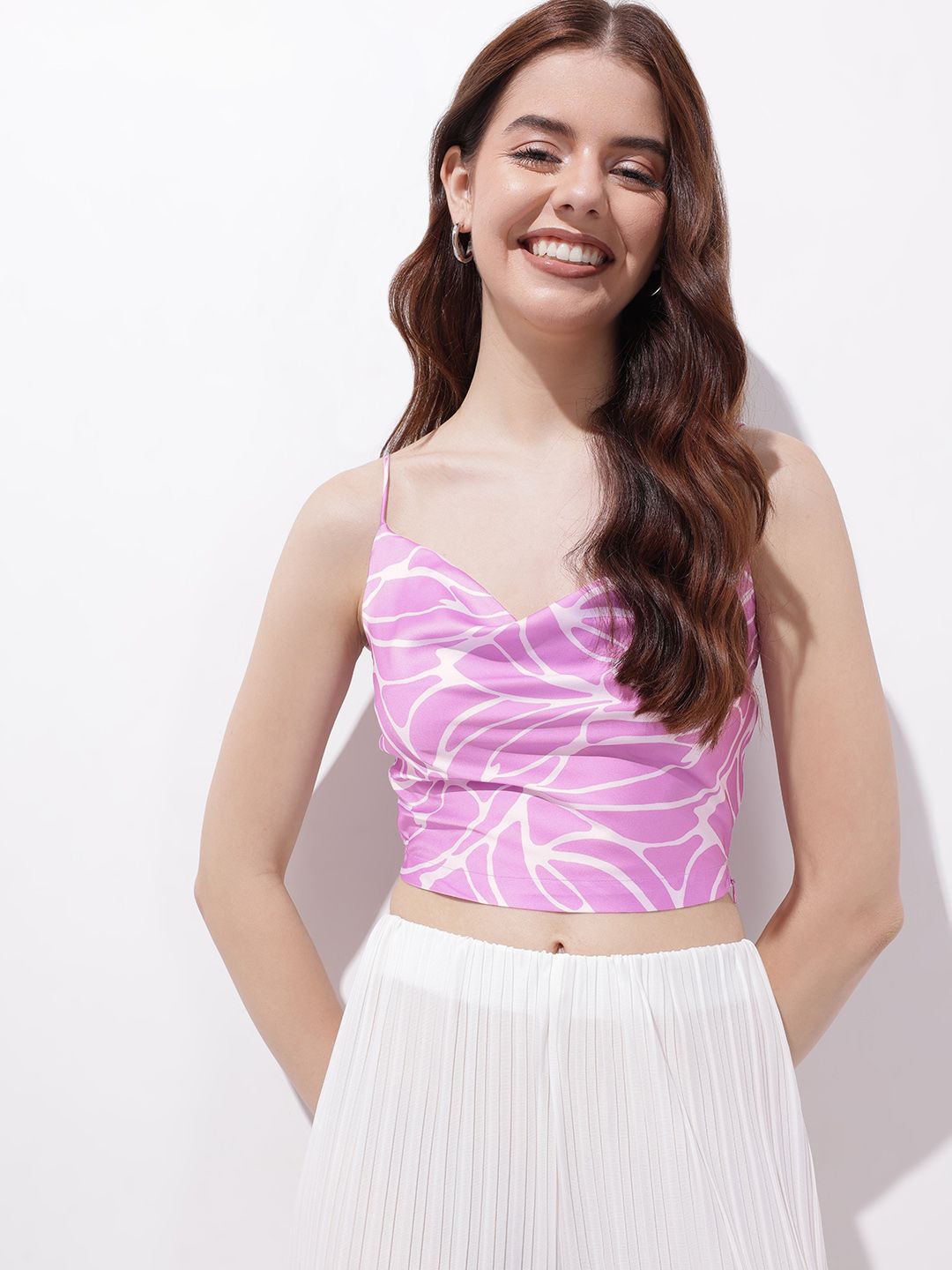 DressBerry Resort Retreat Floral Cowl Neck Crop Top