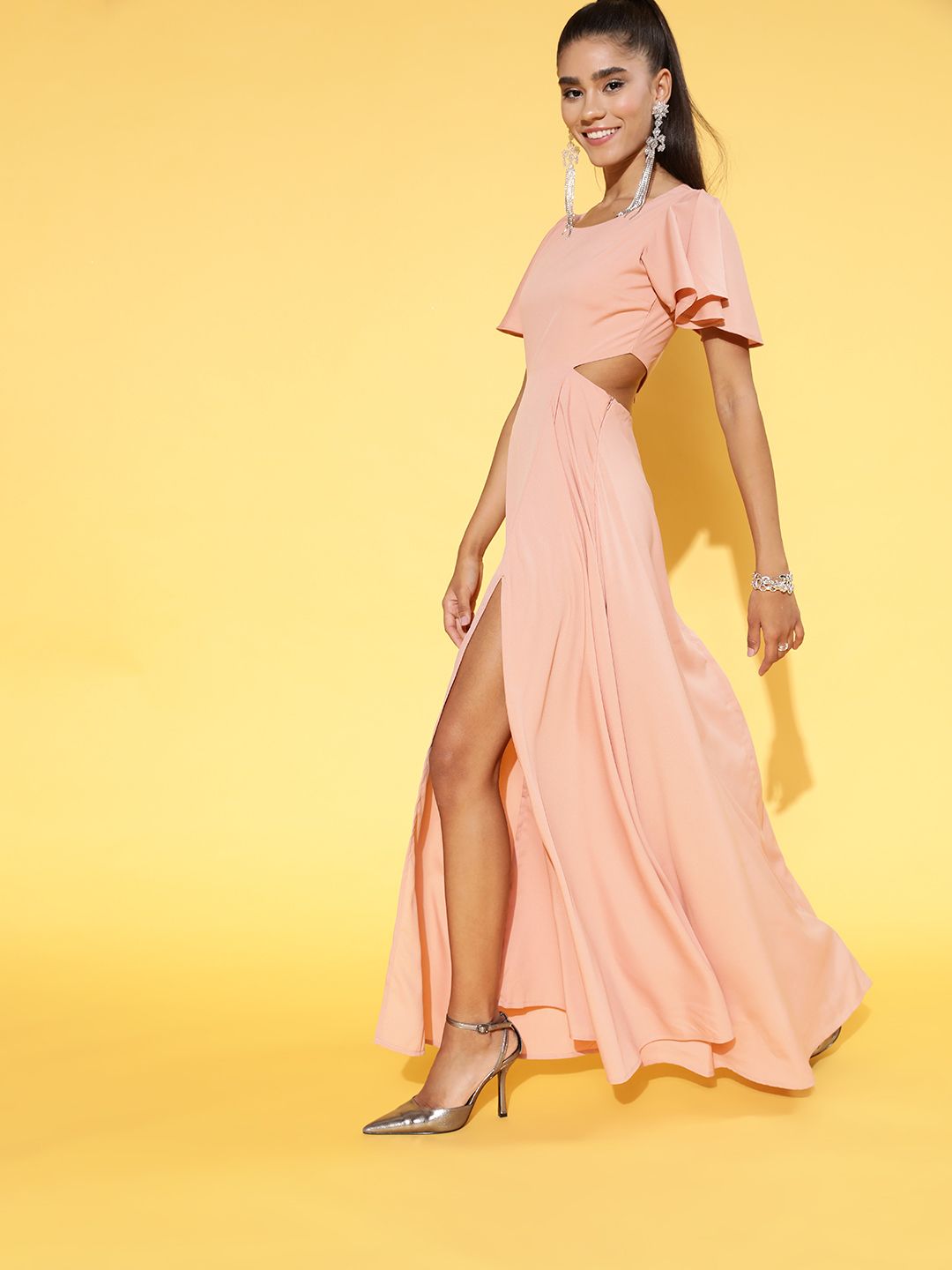 Berrylush Women Classic Pink Solid Cut Out Dress