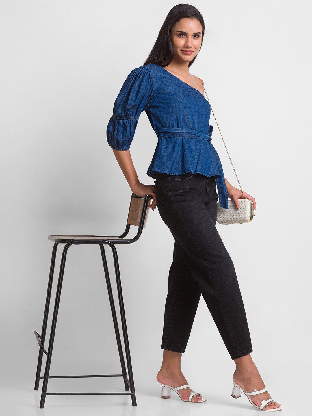 SPYKAR Blue One Shoulder Denim Top