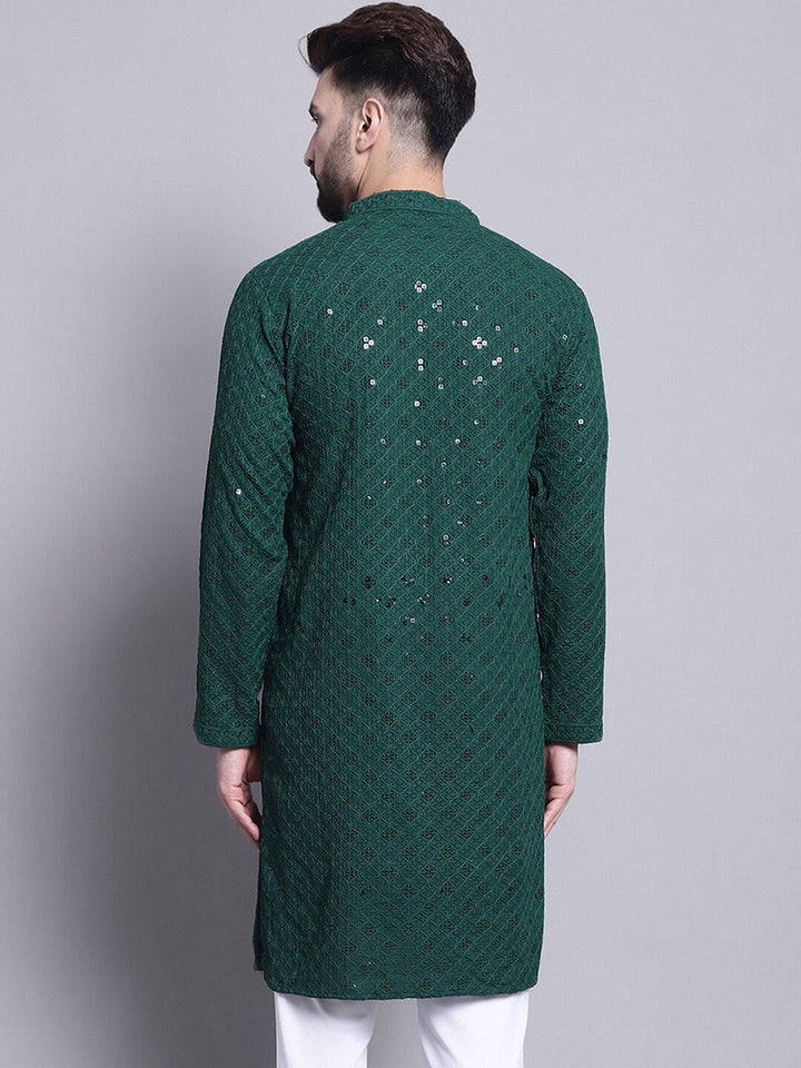 SOJANYA Embellished Mandarin Collar Sequinned Pure Cotton Kurta