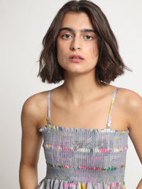 RAREISM Geo Floral Printed Off-Shoulder Fit & Flare Tube Midi Dress