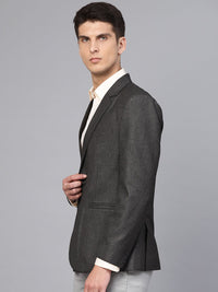 MANQ Men Charcoal Grey Slim Fit Solid Single Breasted Formal Blazer