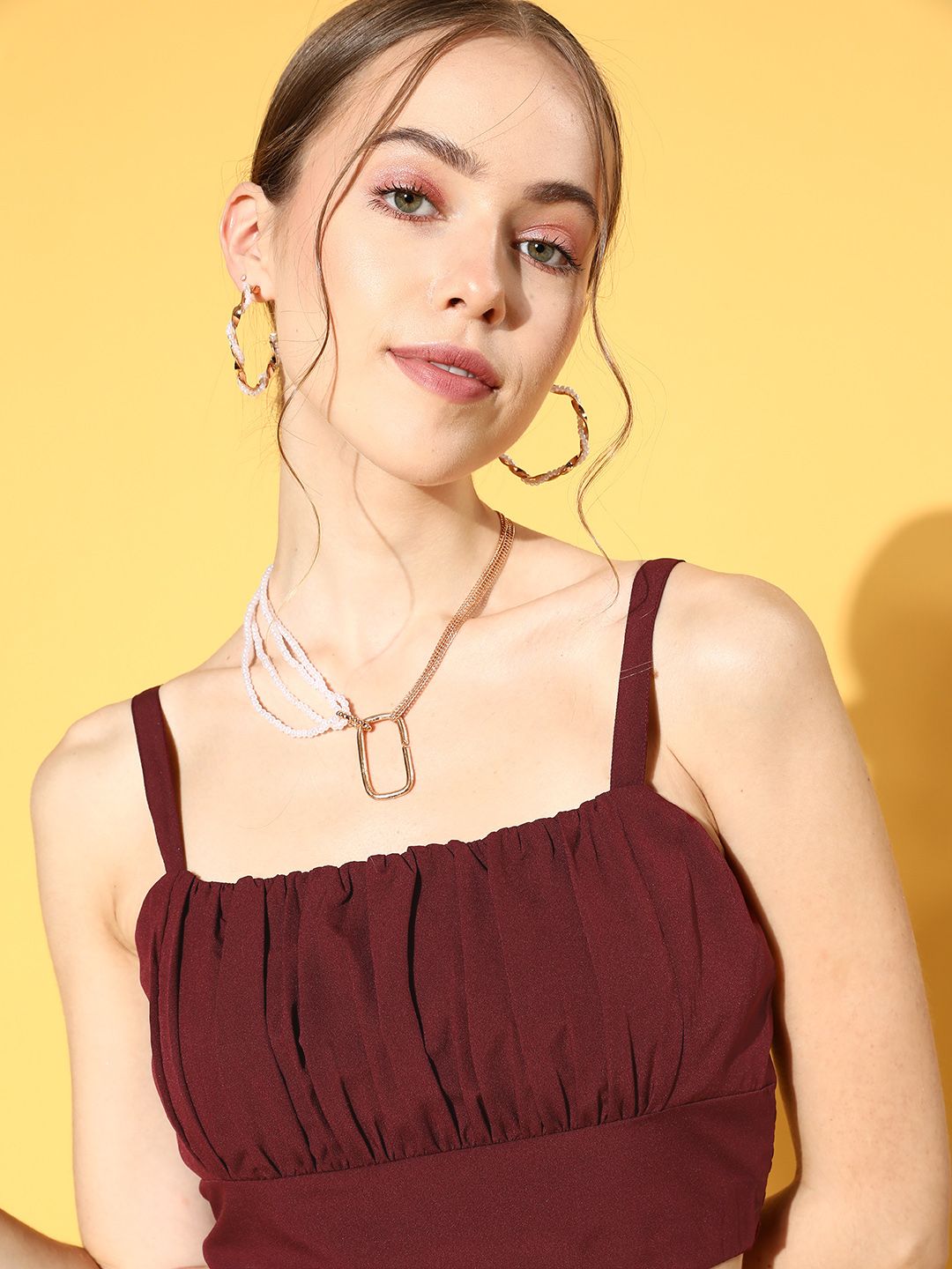 Berrylush Women Charming Maroon Solid Bustier Top