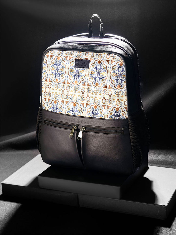 ZOUK Agra Floral Printed Vegan Leather Backpack With Compression Straps-Up to 16 inch
