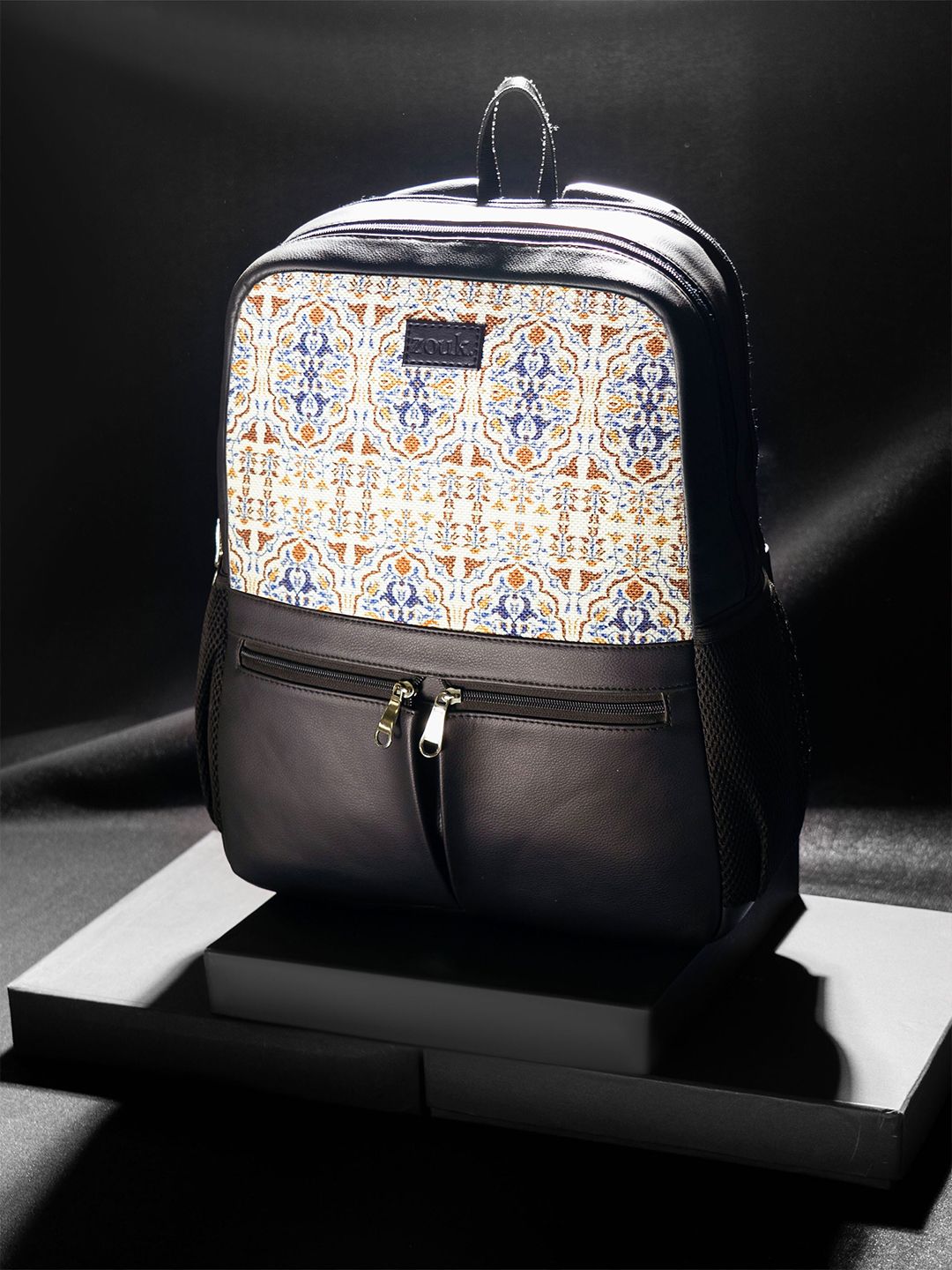 ZOUK Agra Floral Printed Vegan Leather Backpack With Compression Straps-Up to 16 inch