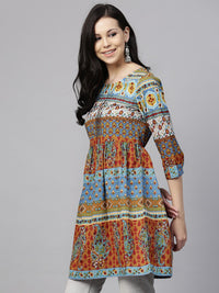 Rain & Rainbow Blue & Orange Printed A-Line Tunic
