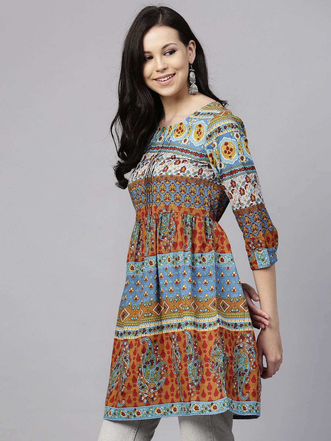 Rain & Rainbow Blue & Orange Printed A-Line Tunic