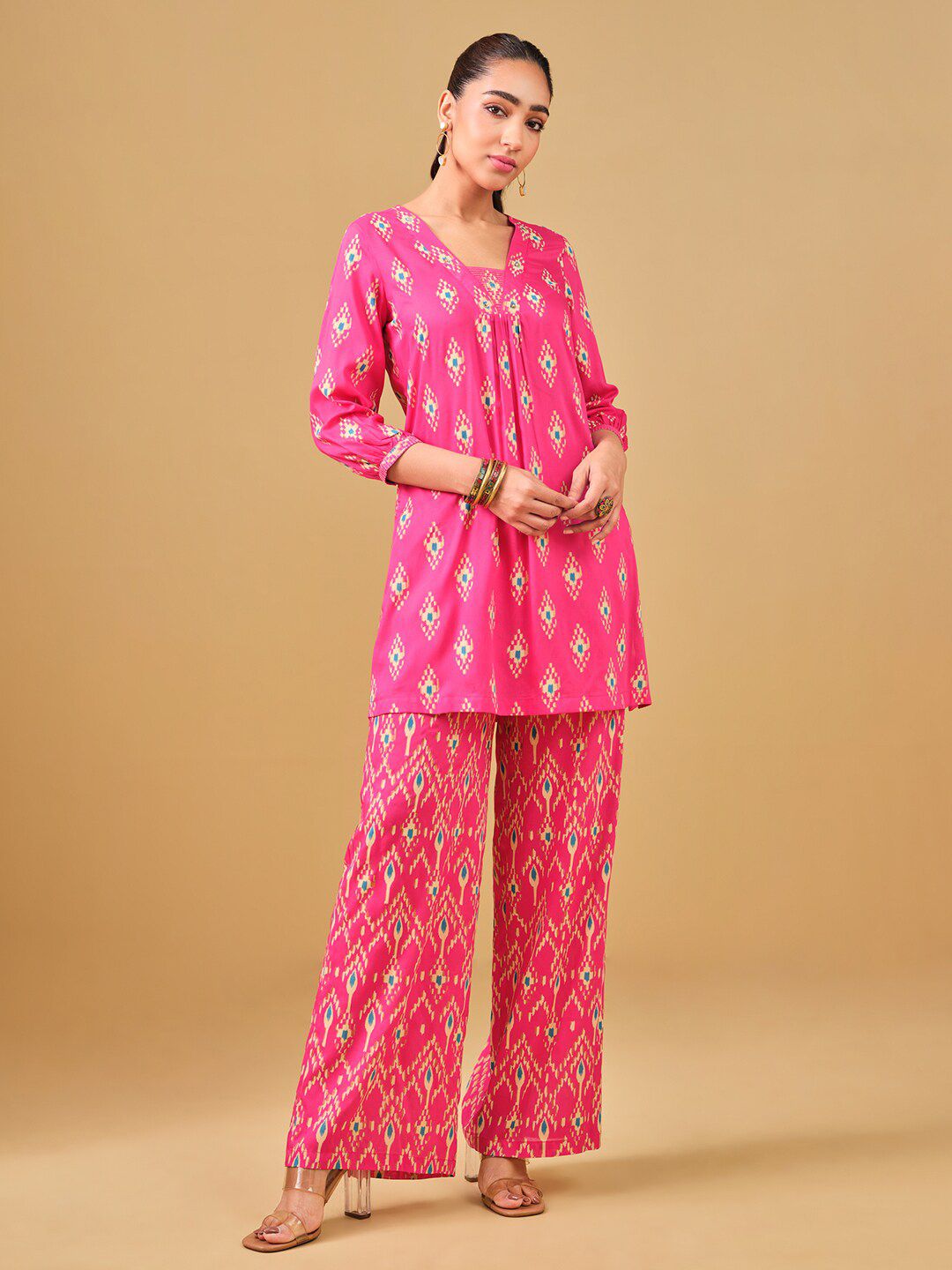 Global Desi Printed V-Neck Tunic & Palazzo