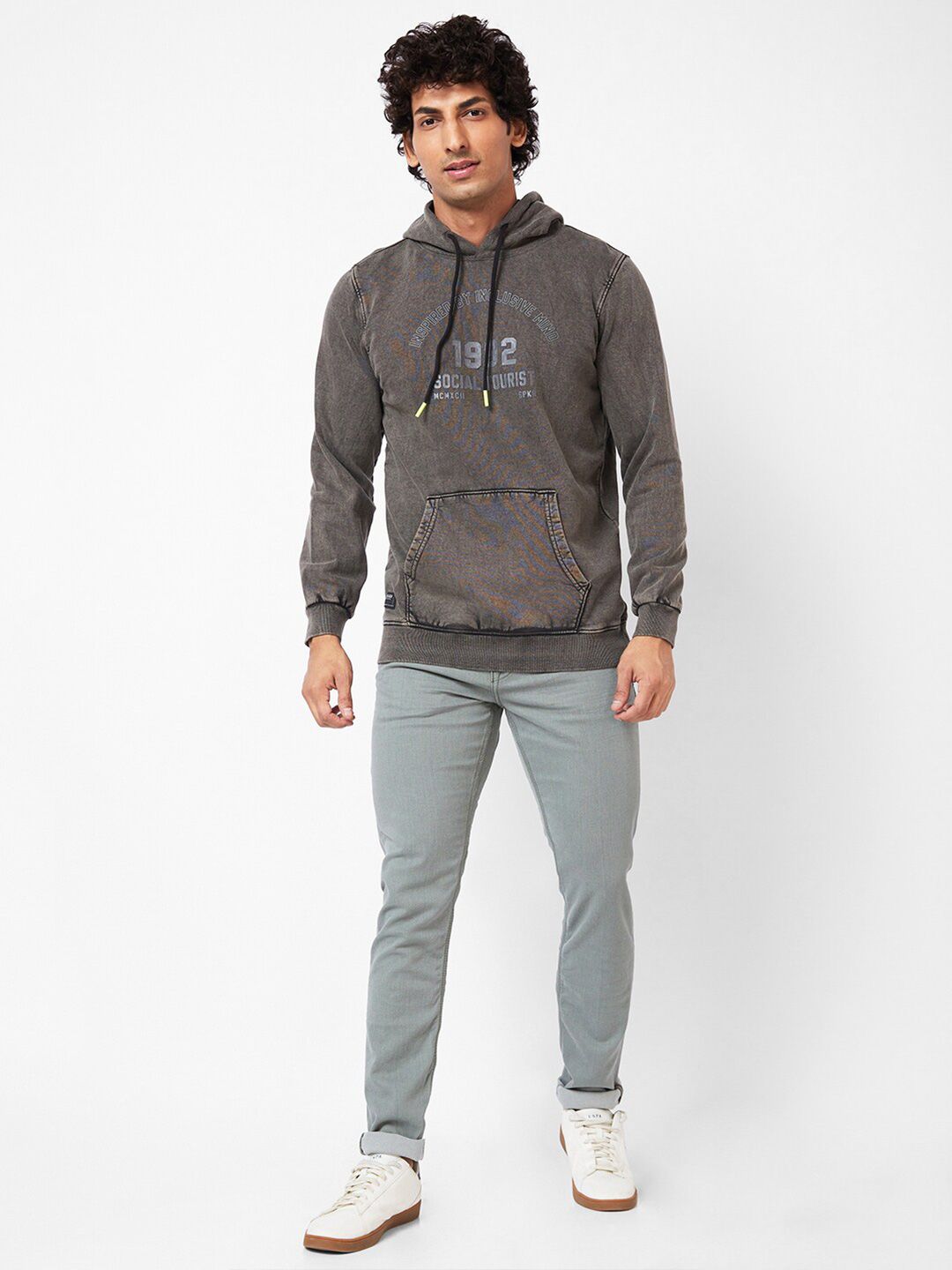 SPYKAR Typography Printed Hooded Pullover Sweatshirt