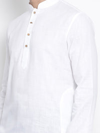 VASTRAMAY Men White Solid Straight Cotton Kurta