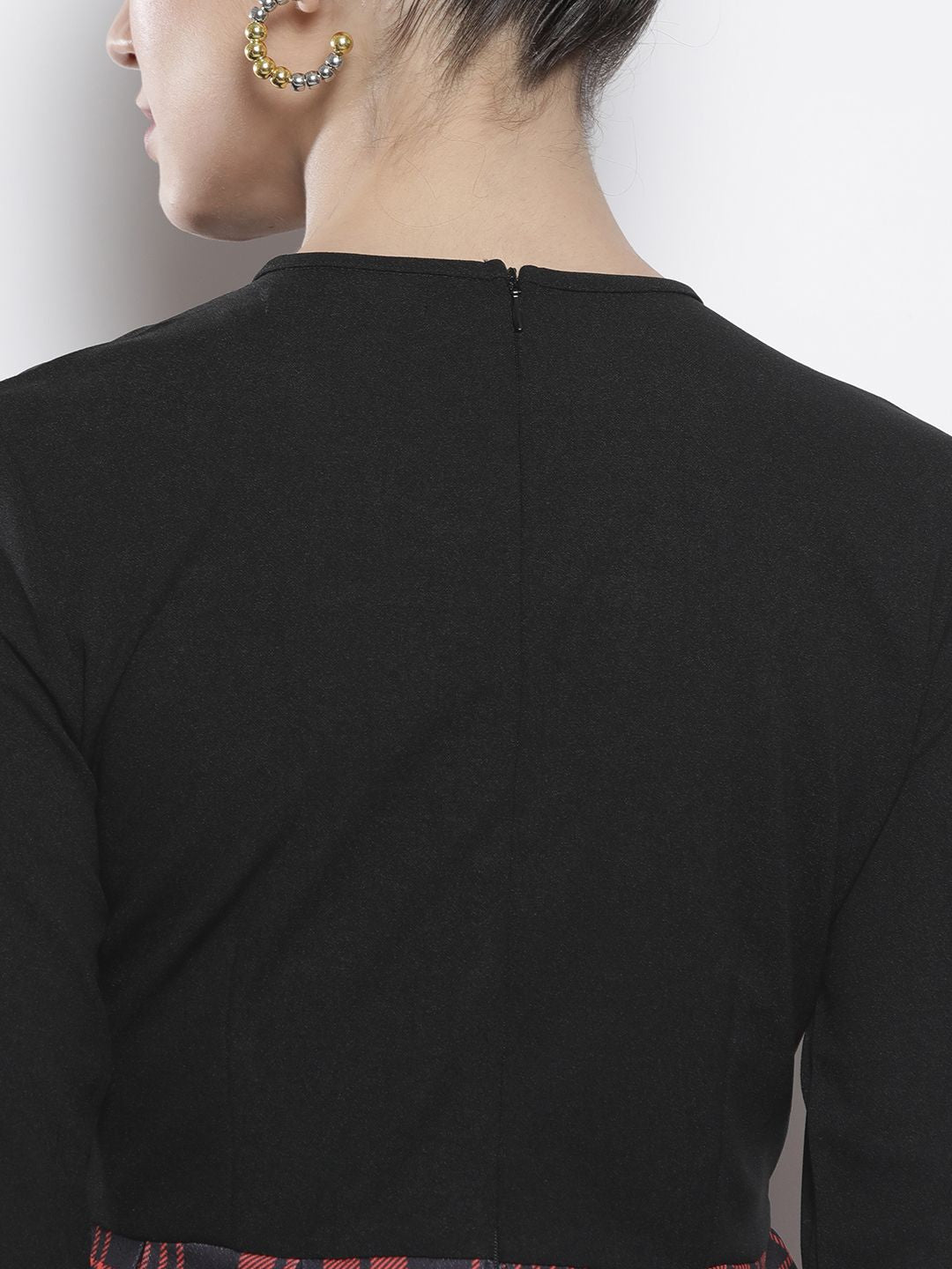 SASSAFRAS Red & Black Knit Pleated Skater Dress