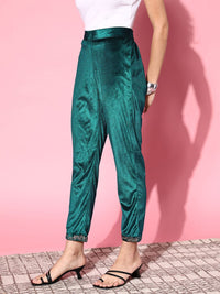 Shae by SASSAFRAS Women Tranquil Teal Solid Velvet Trousers
