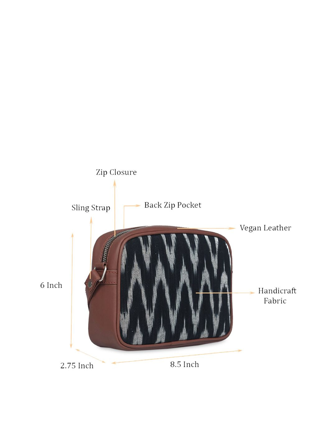 ZOUK Black Ikat Printed Sling Bag