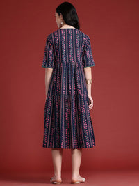 Anouk Floral Print Pleated Pure Cotton Tiered Ethnic Dress