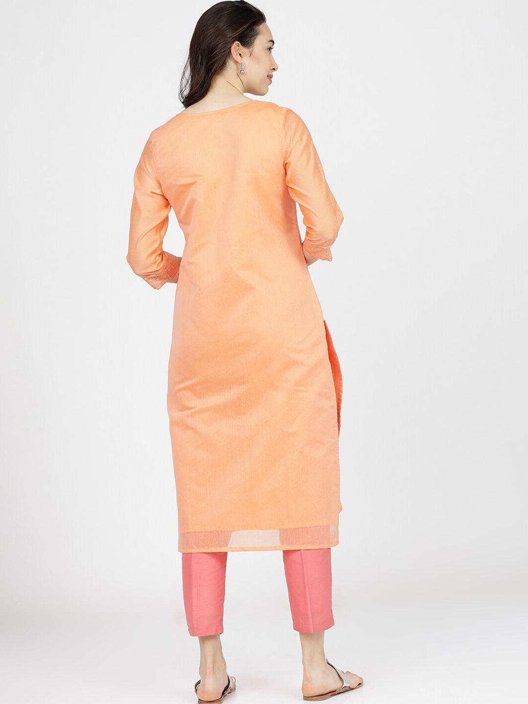 Vishudh Women Peach-Coloured Yoke Design Kurta