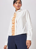 The Label Life White Comfort Ruffled Casual Shirt