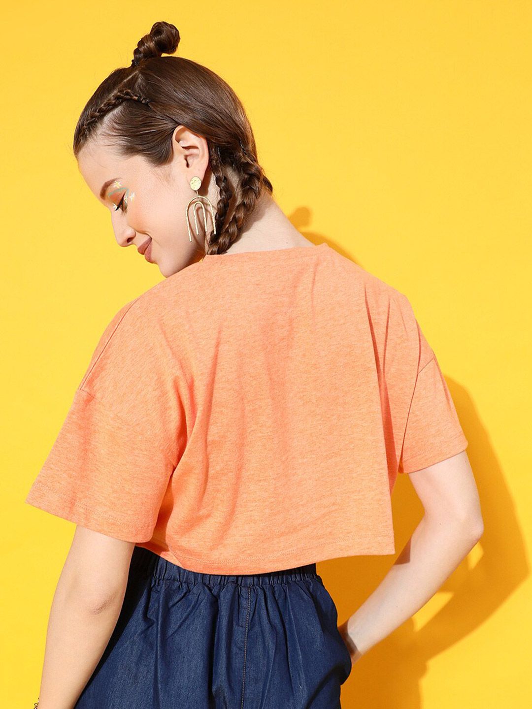 STREET 9 Women Charming Peach Typography Tshirt