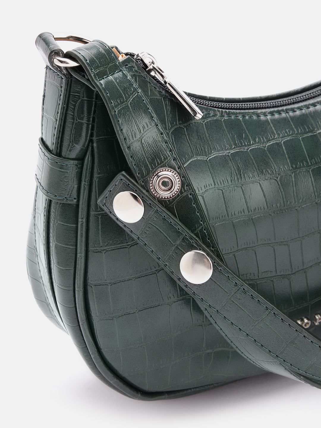 Lino Perros Croc-Textured Structured Baguette Bag