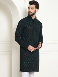 SOJANYA Ethnic Motifs Embroidered Mandarin Collar Sequined Pure Cotton Straight Kurta