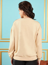 SASSAFRAS Self Design Sequined Oversized Sweatshirt