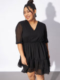 SASSAFRAS Curve Plus Size V-Neck Fit & Flare Dress