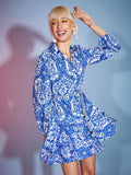 SASSAFRAS Blue Ethnic Motifs Printed Flared Mini Fit & Flare Dress