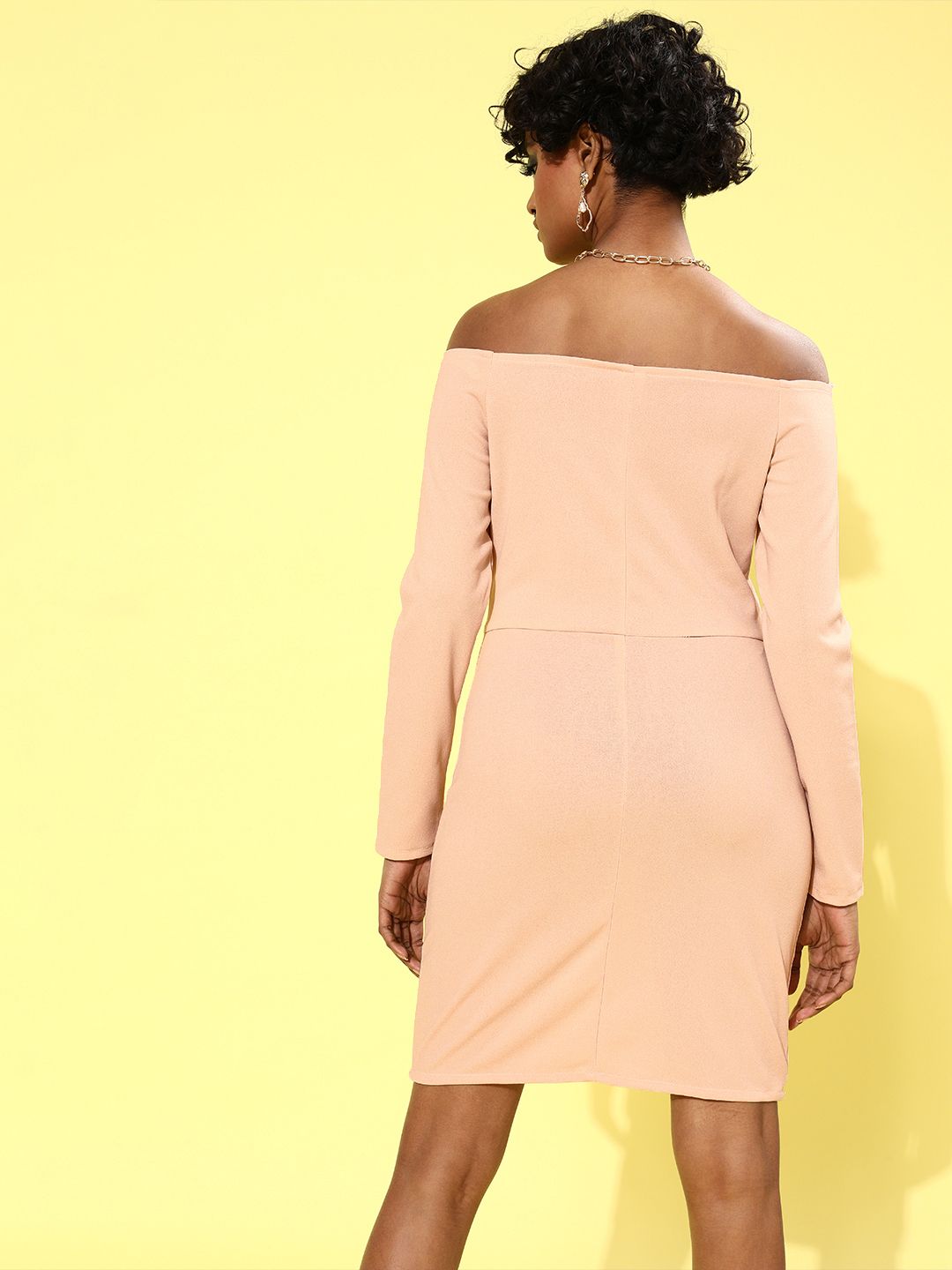 Athena Women Classy Beige Solid Sweetheart Neck Dress