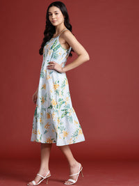 all about you Tropical Print Cotton A-Line Midi Dress