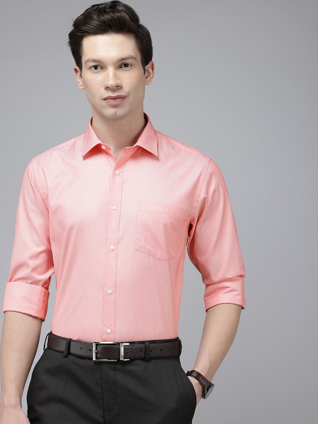 Park Avenue Self Design Slim Fit Textured Formal Shirt