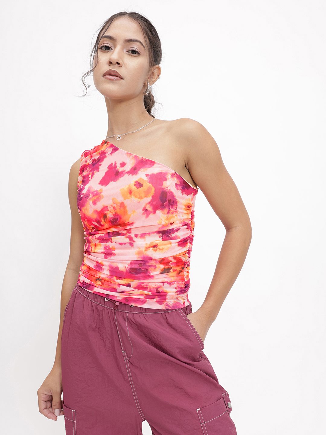 DressBerry Flower Power One Shoulder Ruch Ramble Top