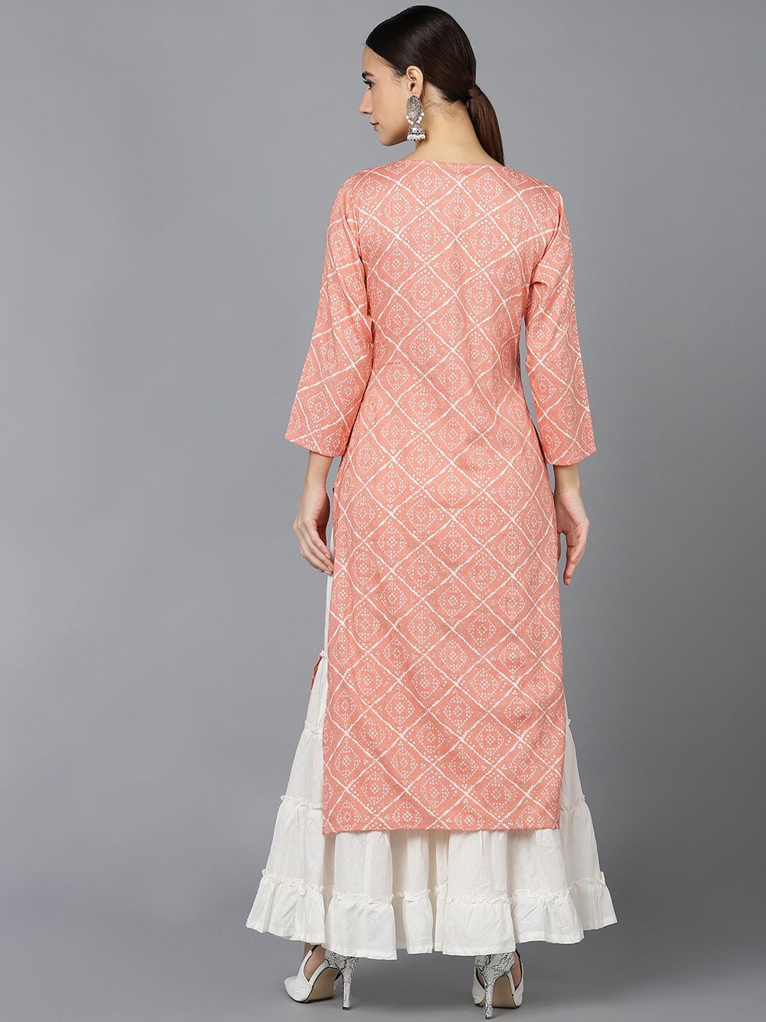 KALINI Bandhani Printed Notched Neck Gotta Patti Straight Kurta