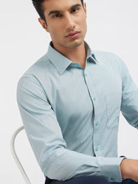 Raymond Men Green And White Slim Fit Micro Checked Pure Cotton Formal Shirt