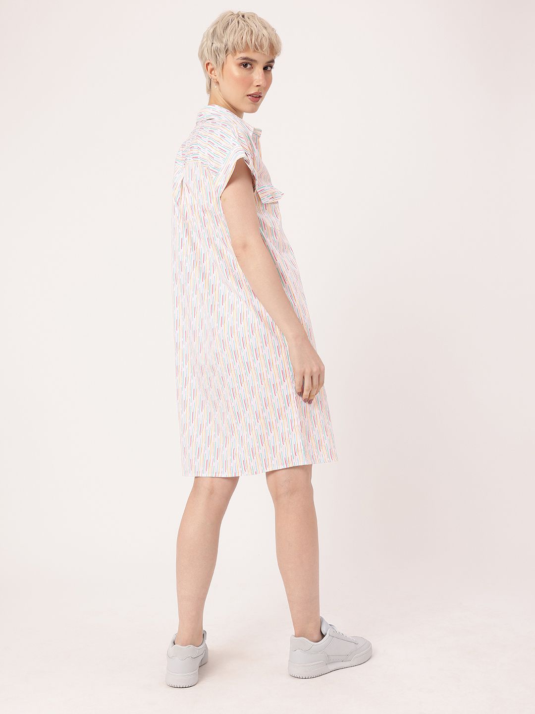 DressBerry Fun Candy Stripes Flap Pocket Shirt Dress