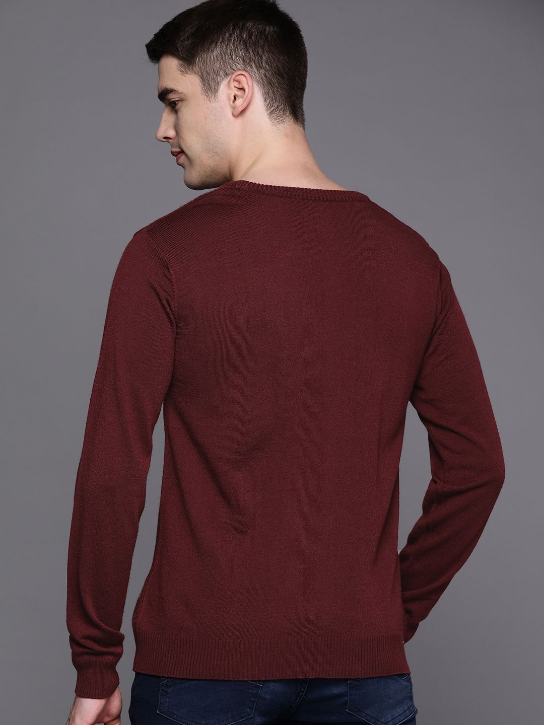 Raymond Men Maroon Cable Knit Pullover